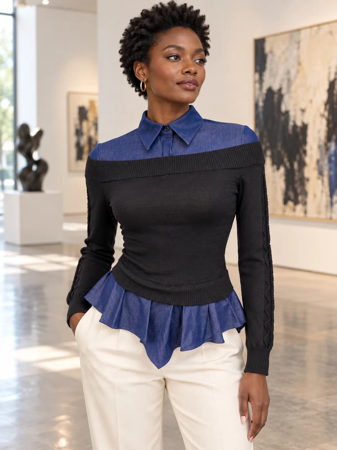 Mixed-material layered knit
