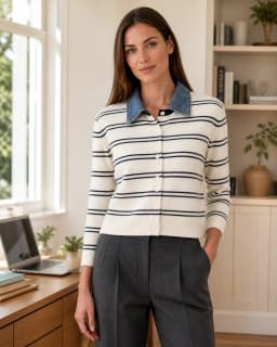 Fine-stripe knit pullover thumbnail 1