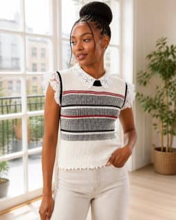 Striped polo knit vest thumbnail 1