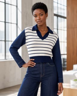 Contrast-collar striped cardigan thumbnail 1