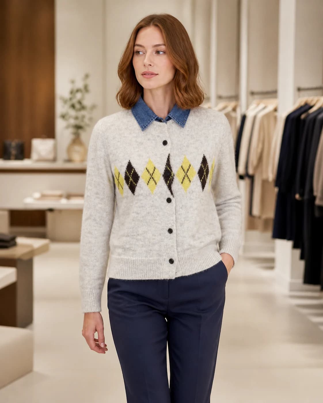 Argyle button cardigan