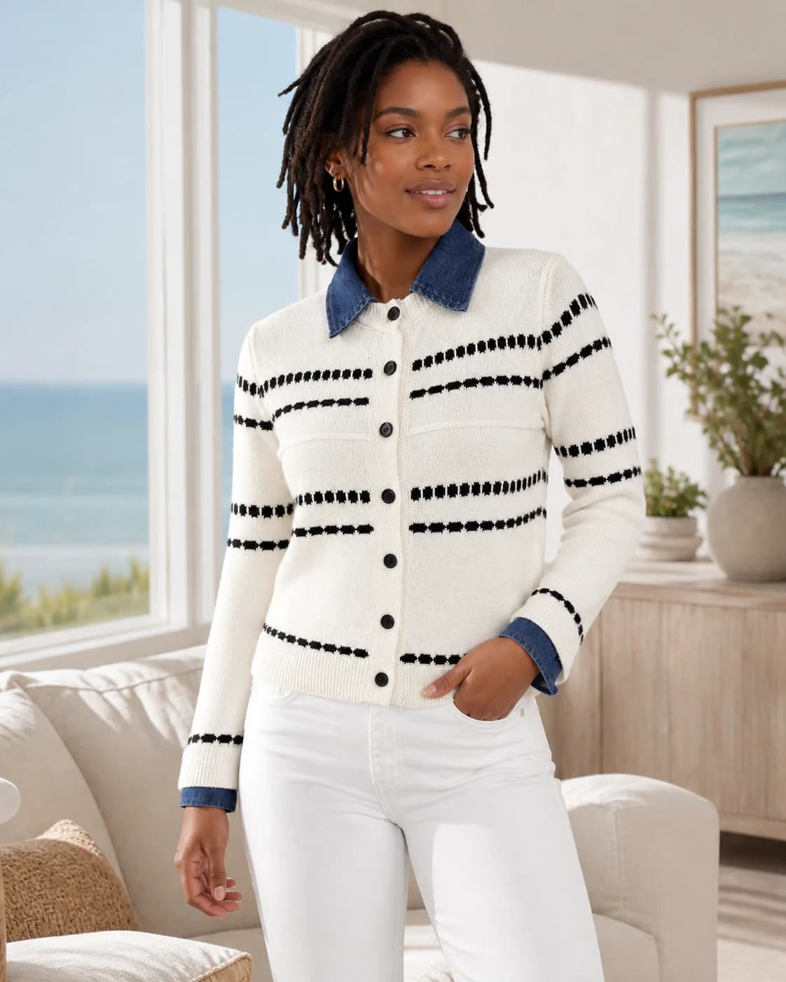 Monochrome striped cardigan