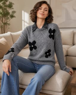 Floral-detail grey pullover thumbnail 2