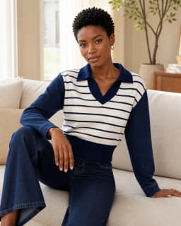 Contrast-collar striped cardigan thumbnail 2