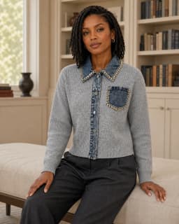 Contrast-pocket grey cardigan thumbnail 2