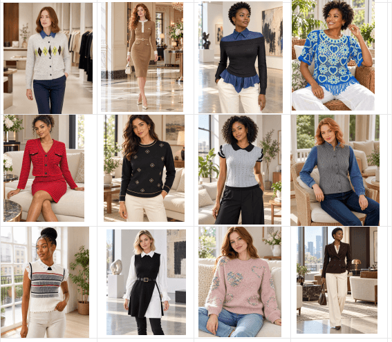 Twelve women’s knitwear styles developed from one reference direction